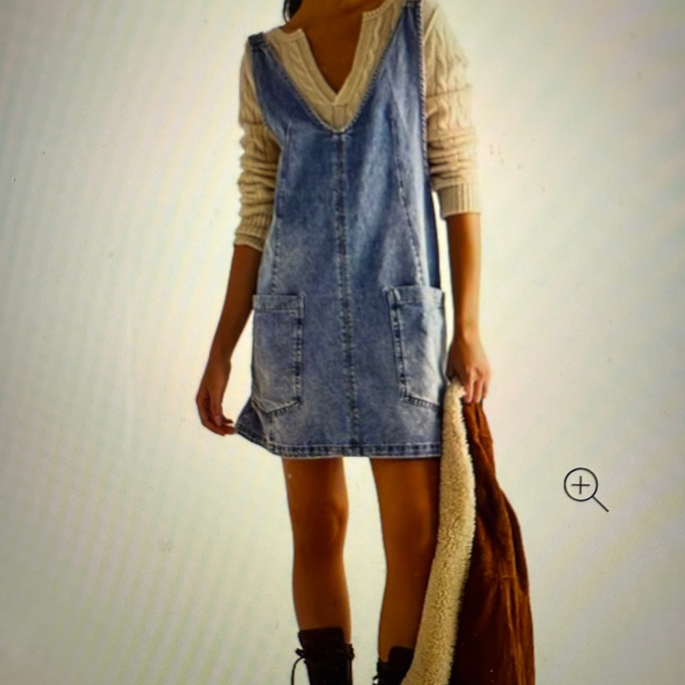 We The Free High Roller Scoop Neck Sleeveless Overall Light Blue Denim Dress